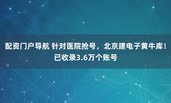配资门户导航 针对医院抢号,北京建电子黄牛库!已收录3.6万个账号